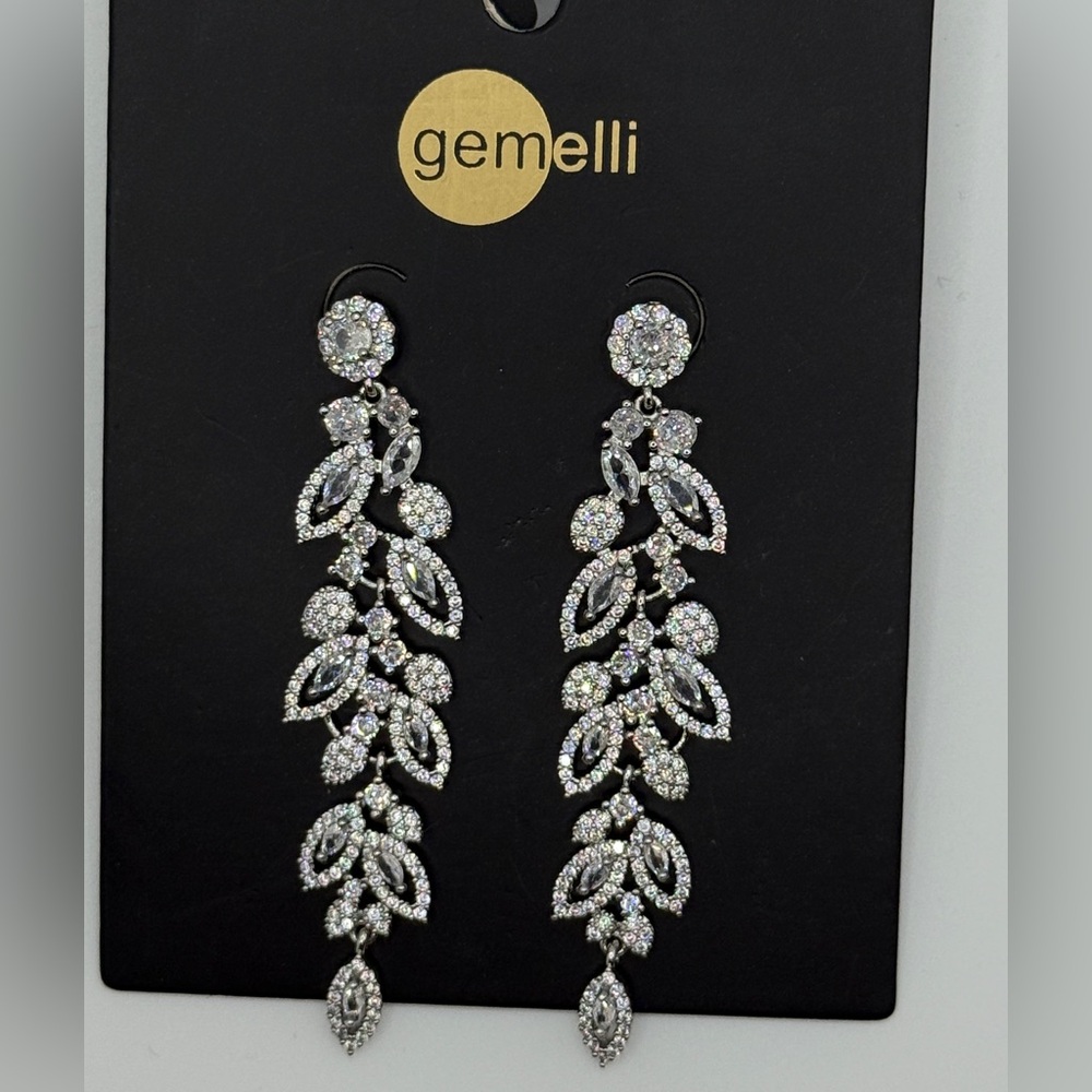 Silver Crystal Leaf Earrings